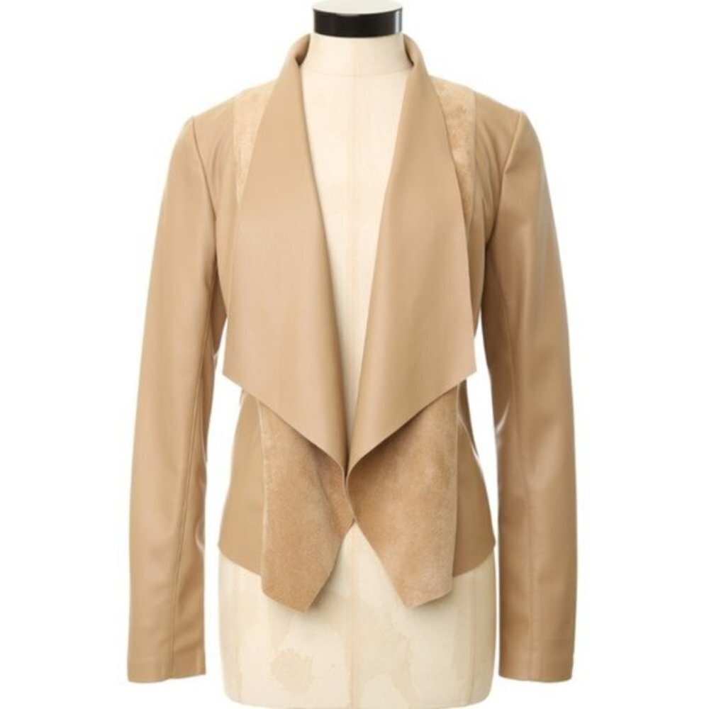 Dark Nude Leather Jacket Open Front Women's Small